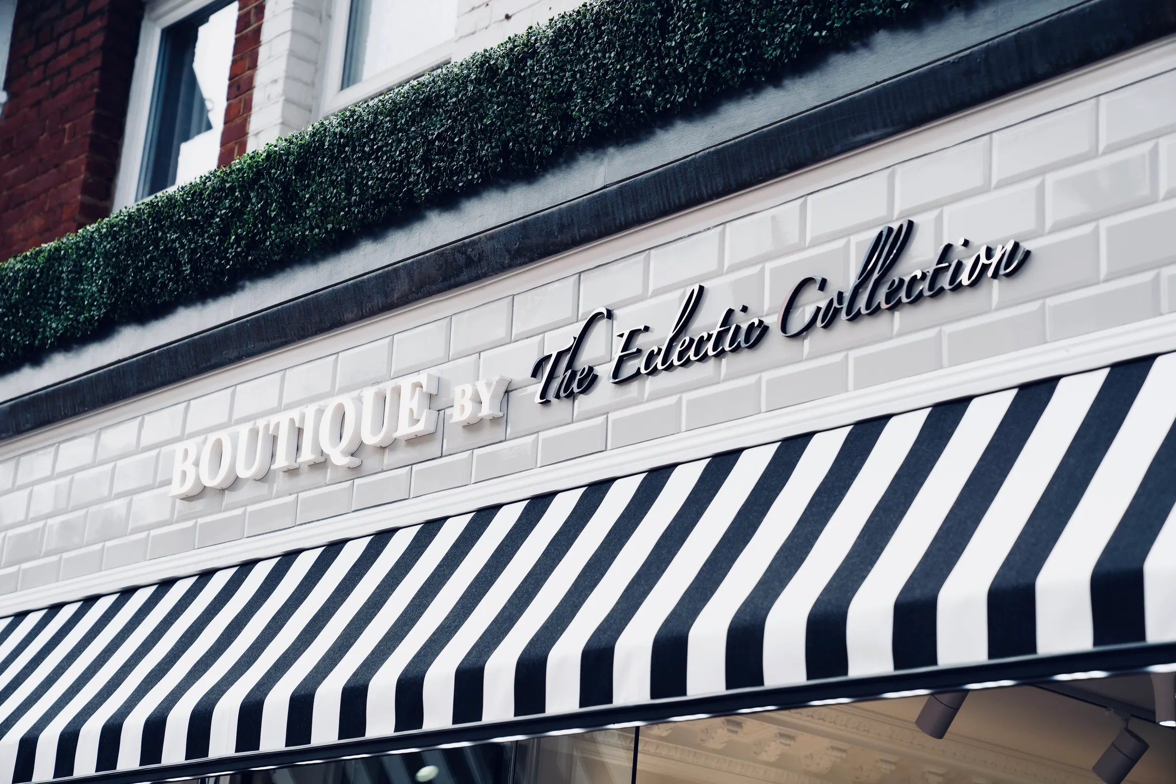 The striped awning over one of our shopfronts
