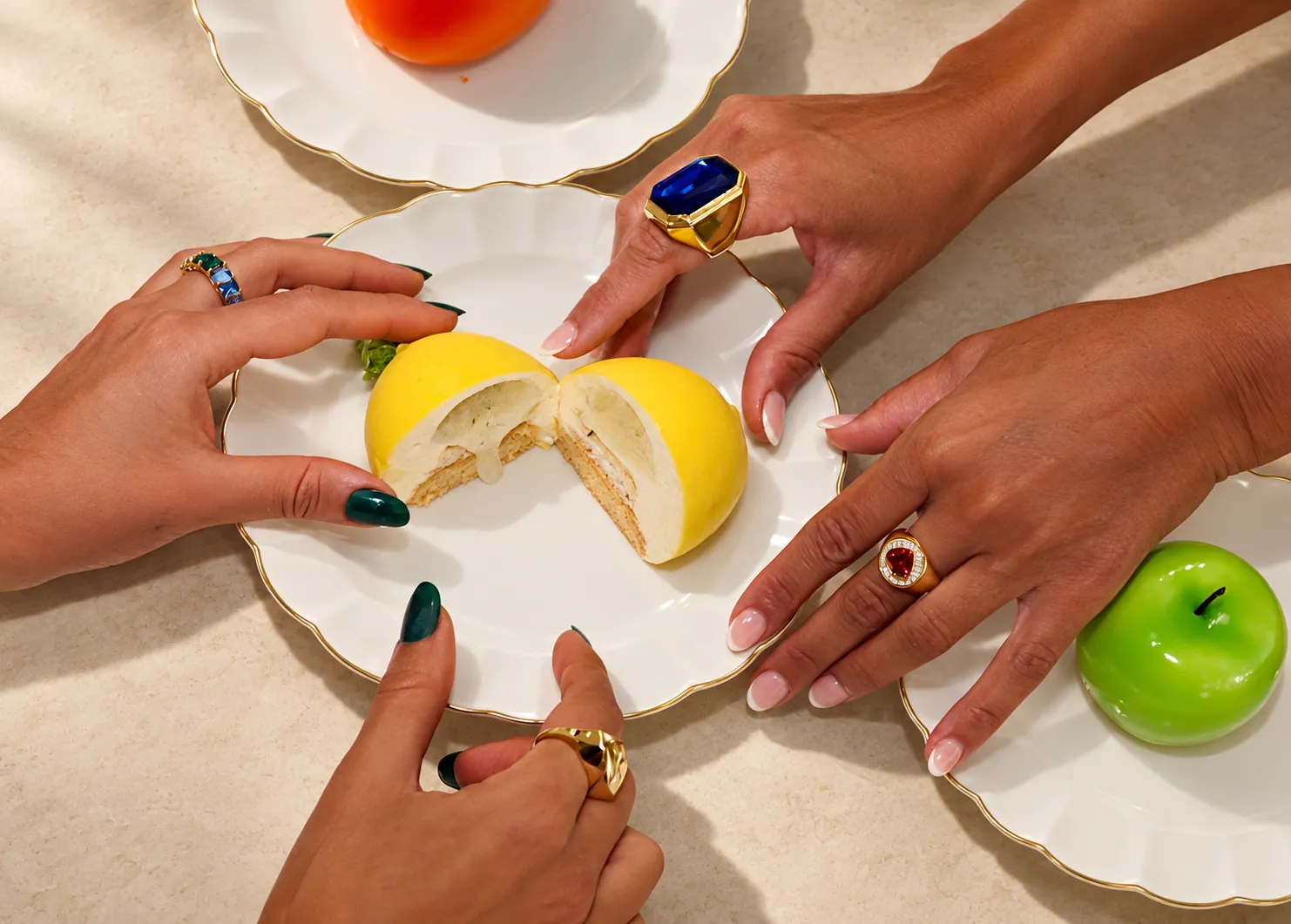 Friends sharing an Amalfi Lemon pâtisserie