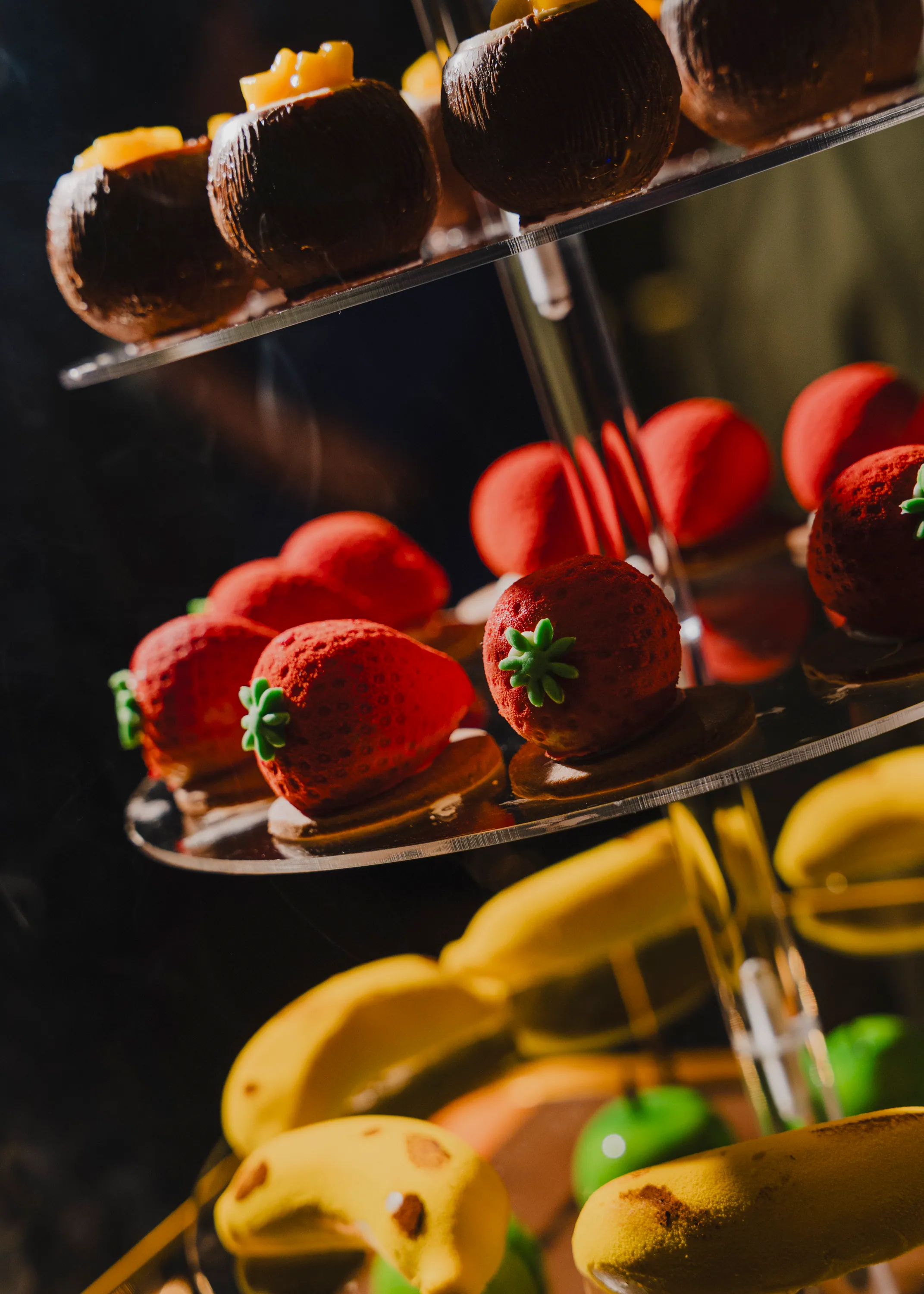 Miniature pâtisserie on a tiered stand
